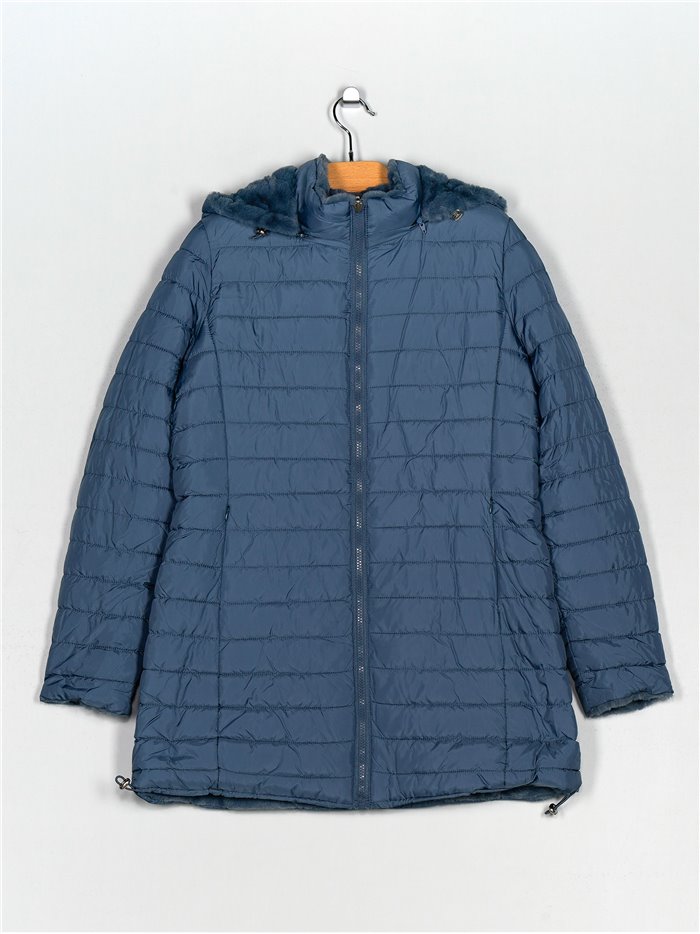 Reversible faux fur anorak with hood haze-blue (42-50)