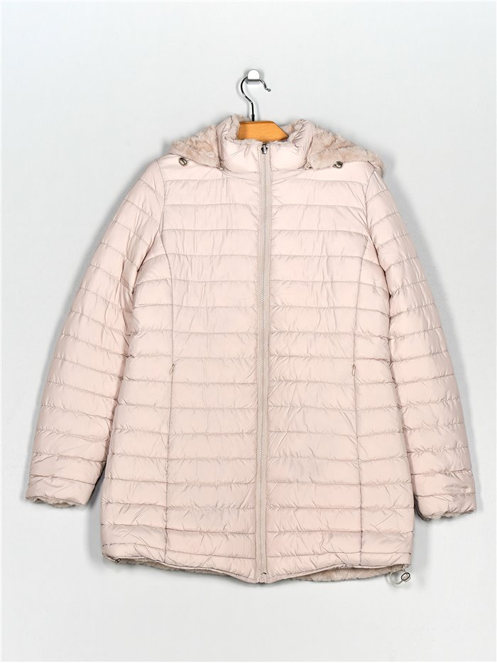 Reversible faux fur anorak with hood stone-rice (42-50)