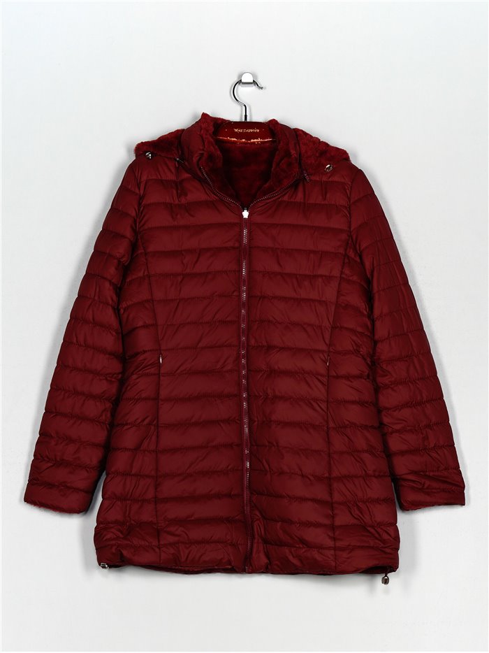 Reversible faux fur anorak with hood bordeaux (42-50)