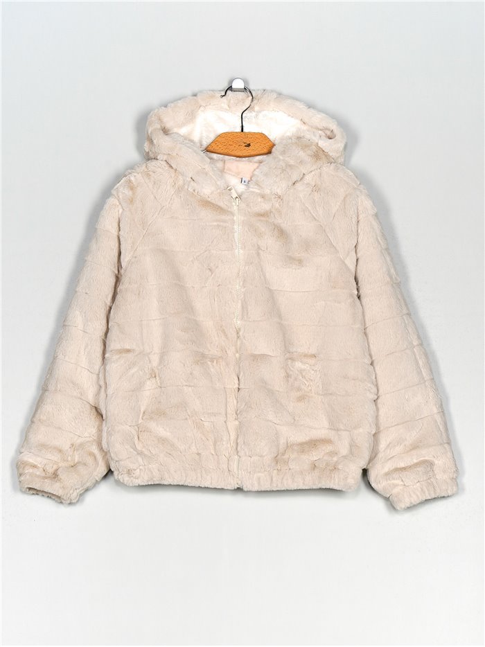 Hooded jacket with faux fur apricot (S-XL)