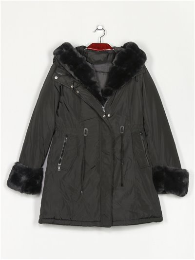 Faux fur parka with hood black (M-XXL)