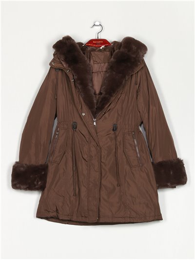 Faux fur parka with hood dark-coffee (M-XXL)