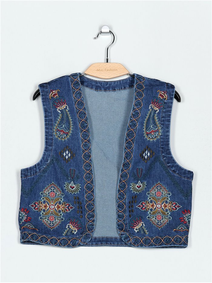 Embroidered denim waistcoat azul (S-M-L)