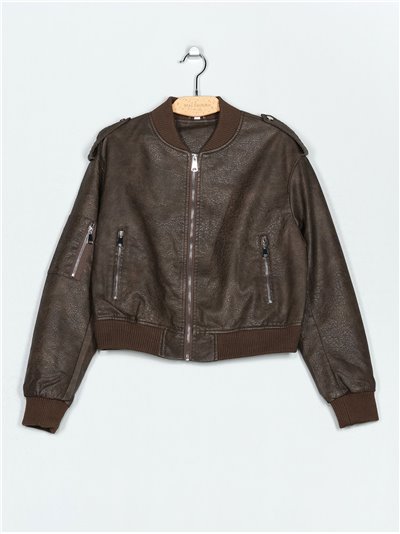 Bomber combinada efecto piel coffee (S-M-L-XL)