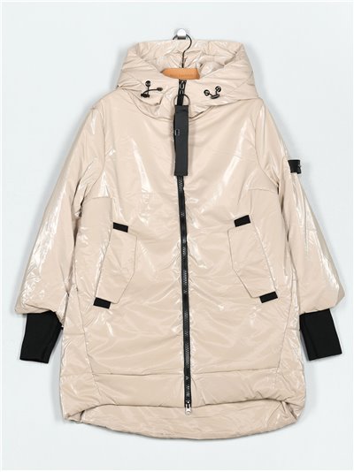 Patent finish oversized anorak dark-beige (S-M-L-XL)