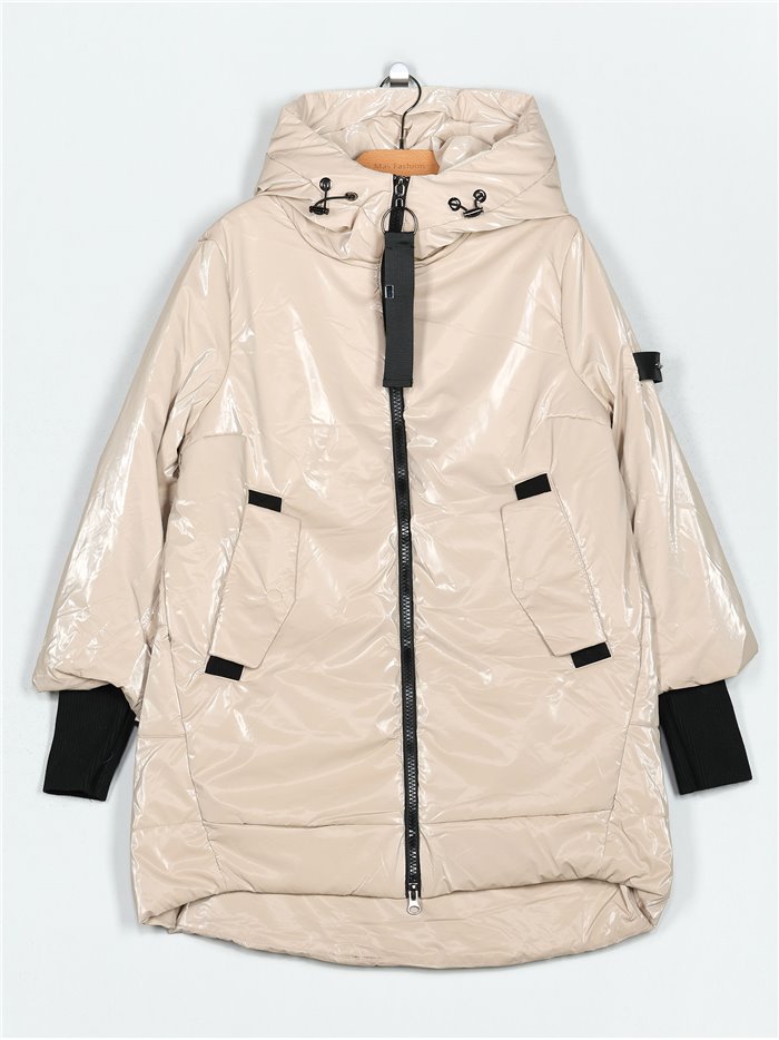 Anorak amplio acharolado water repellent dark-beige (S-M-L-XL)