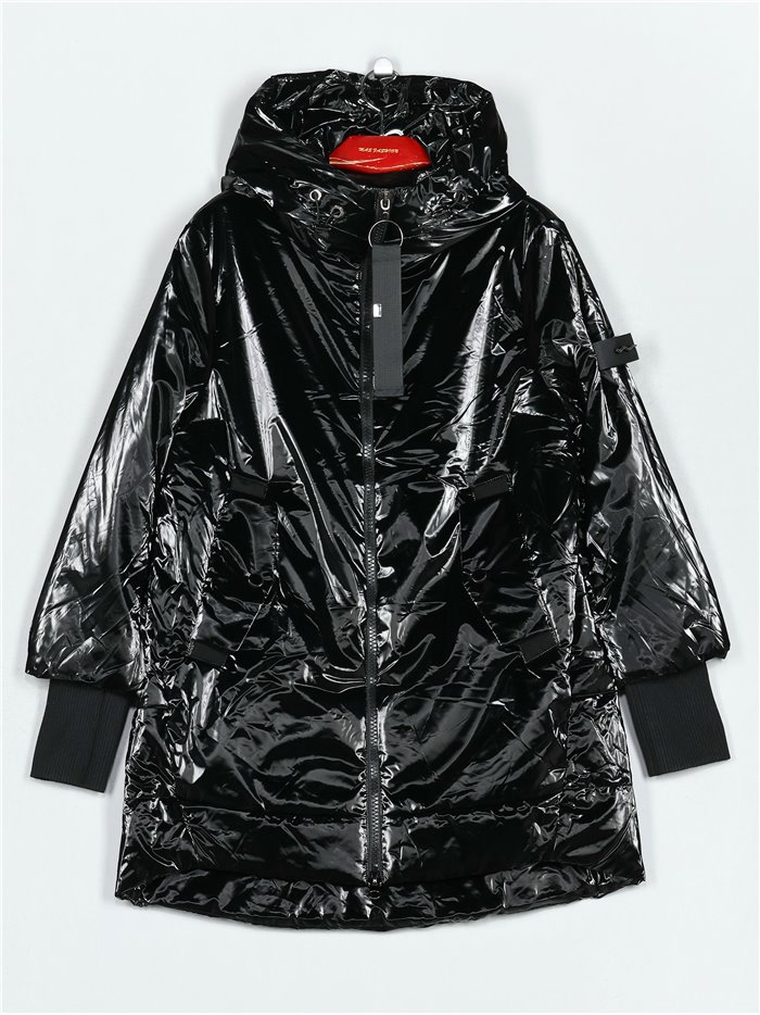 Anorak amplio acharolado water repellent black (S-M-L-XL)