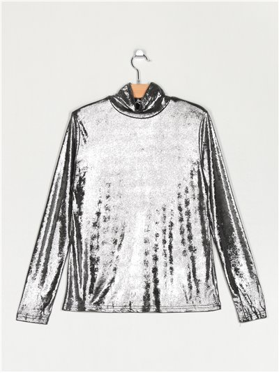 High neck metallic thread t-shirt (S/M-L/XL)