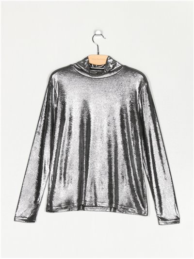 High neck metallic thread t-shirt (S/M-L/XL)