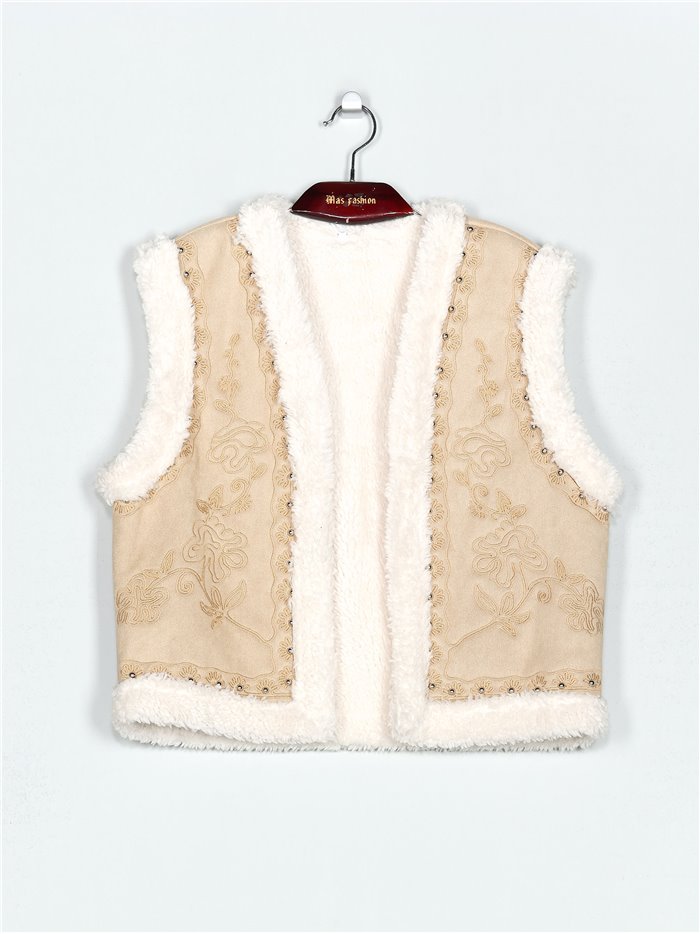 Embroidered faux suede waistcoat (S-M-L-XL)