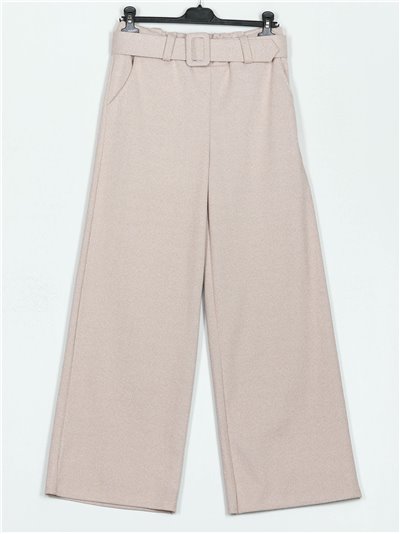 Belted straight soft trousers beis