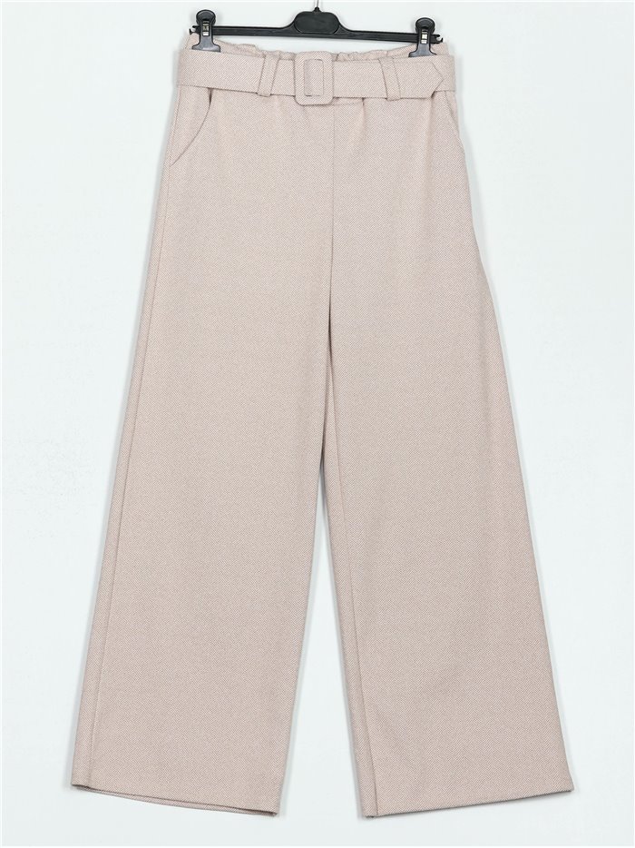 Belted straight soft trousers beis