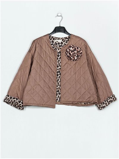 Leopard print quilted down puffer jacket marron