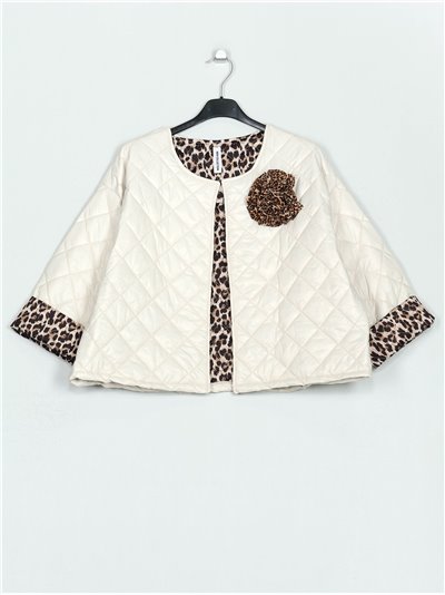 Leopard print quilted down puffer jacket beis