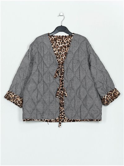 Leopard print quilted down puffer jacket negro