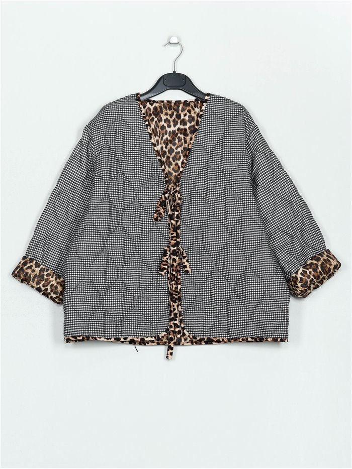 Leopard print quilted down puffer jacket negro