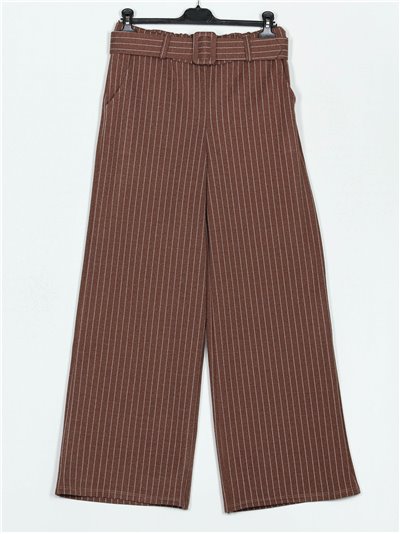 Belted straight striped trousers marron