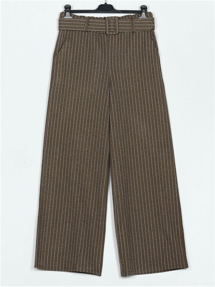 Belted straight striped trousers verde-militar