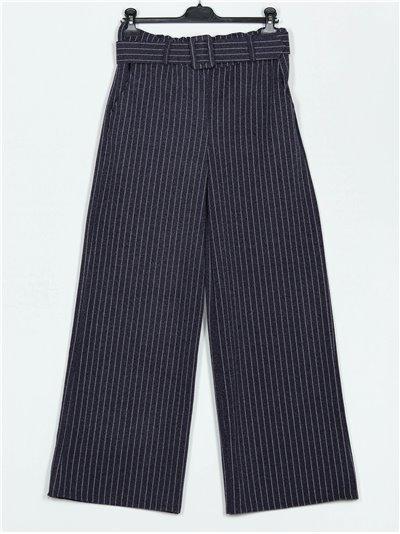 Belted straight striped trousers marino