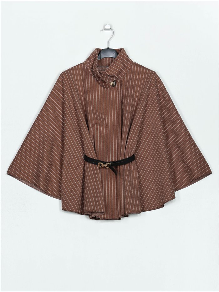 Belted striped cape marron