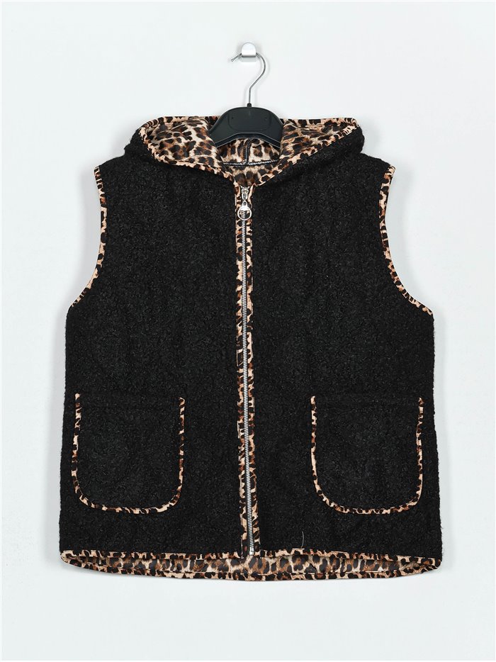 Quilted marbled waistcoat with hood negro