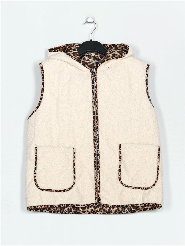 Quilted marbled waistcoat with hood beis