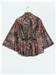 Belted animal print soft cape marron