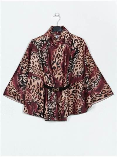 Belted animal print soft cape vino