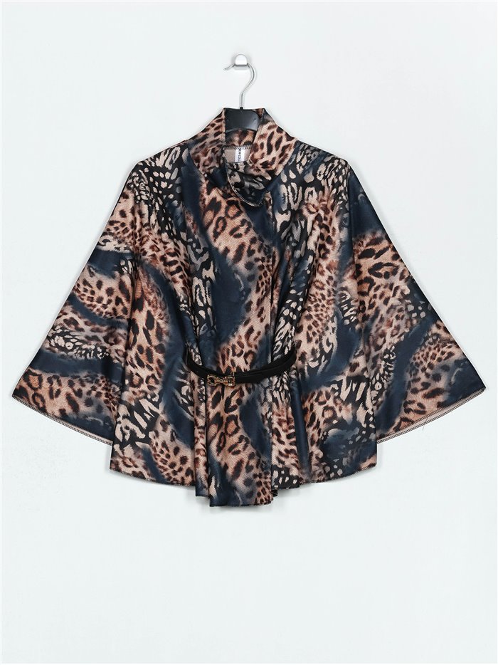 Belted animal print soft cape marino