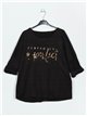 Plus size fleece slogan t-shirt negro