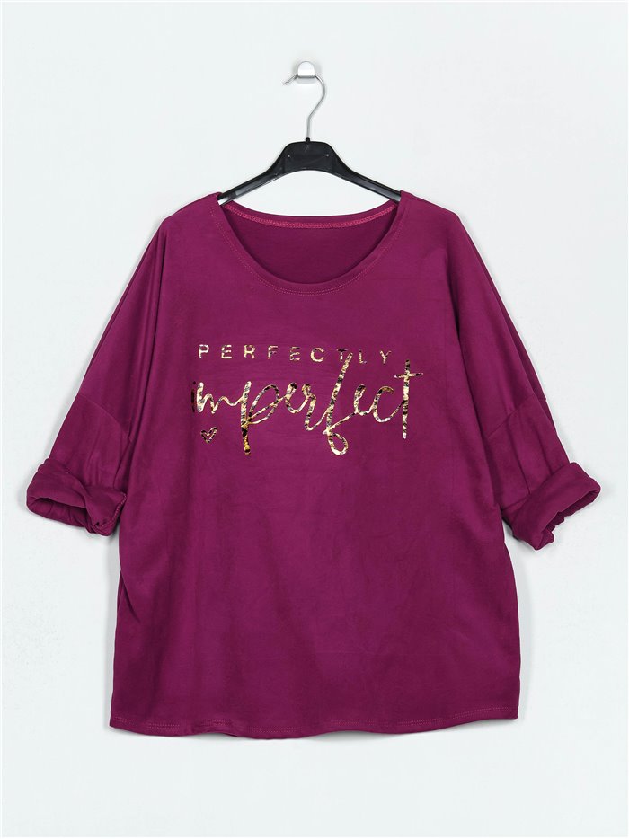 Plus size fleece slogan t-shirt buganvilla