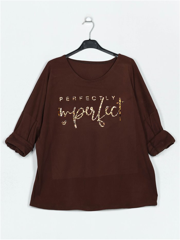 Camiseta polar texto talla grande marron