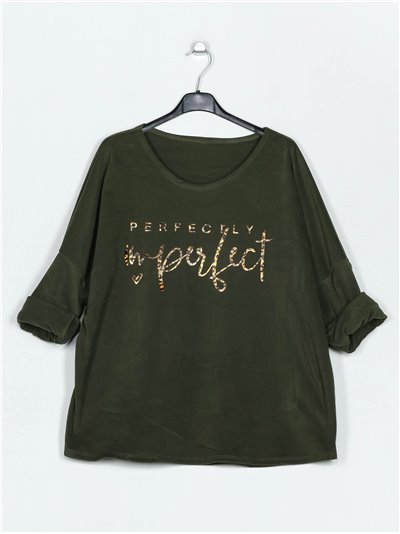 Camiseta polar texto talla grande verde-militar