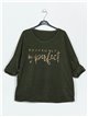 Plus size fleece slogan t-shirt verde-militar