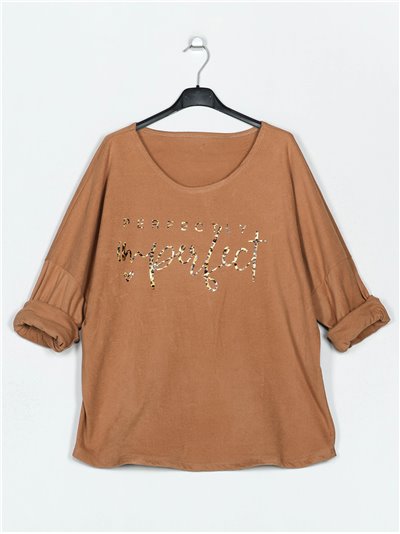 Camiseta polar texto talla grande camel