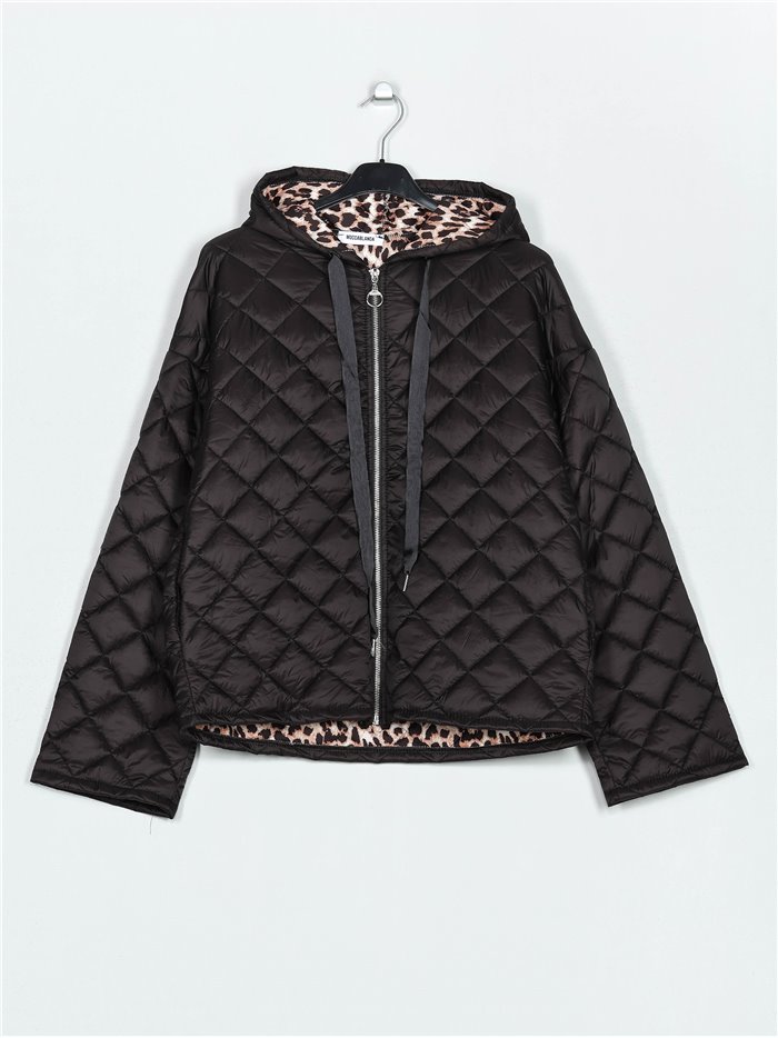 Chaqueta acolchada leopardo capucha negro