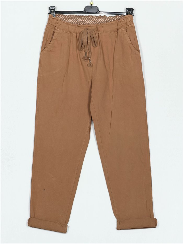 Pantalón cintura elástica camel