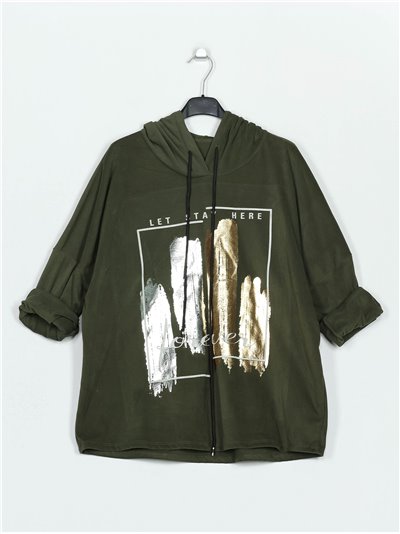 Sudadera polar texto talla grande verde-militar