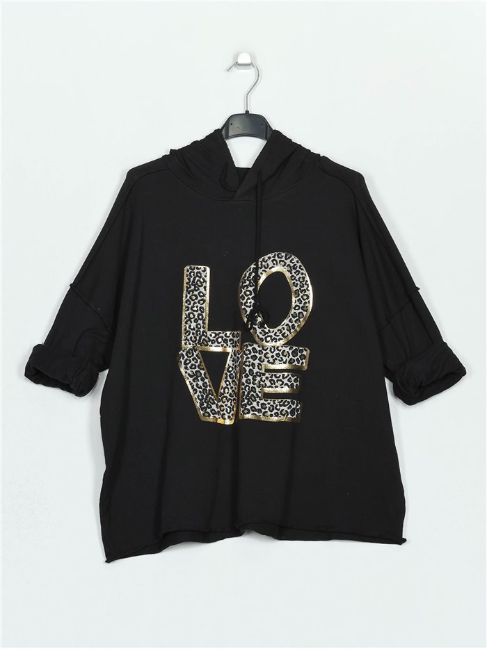 Sudadera love talla grande negro