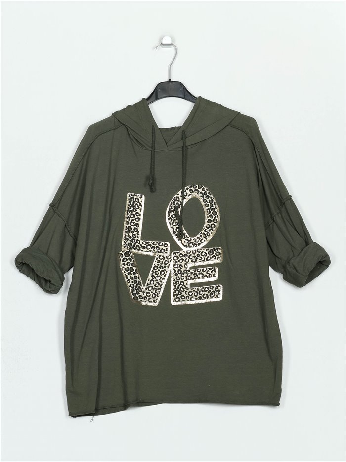 Sudadera love talla grande verde-militar