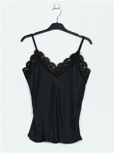 Faded-effect top with lace negro