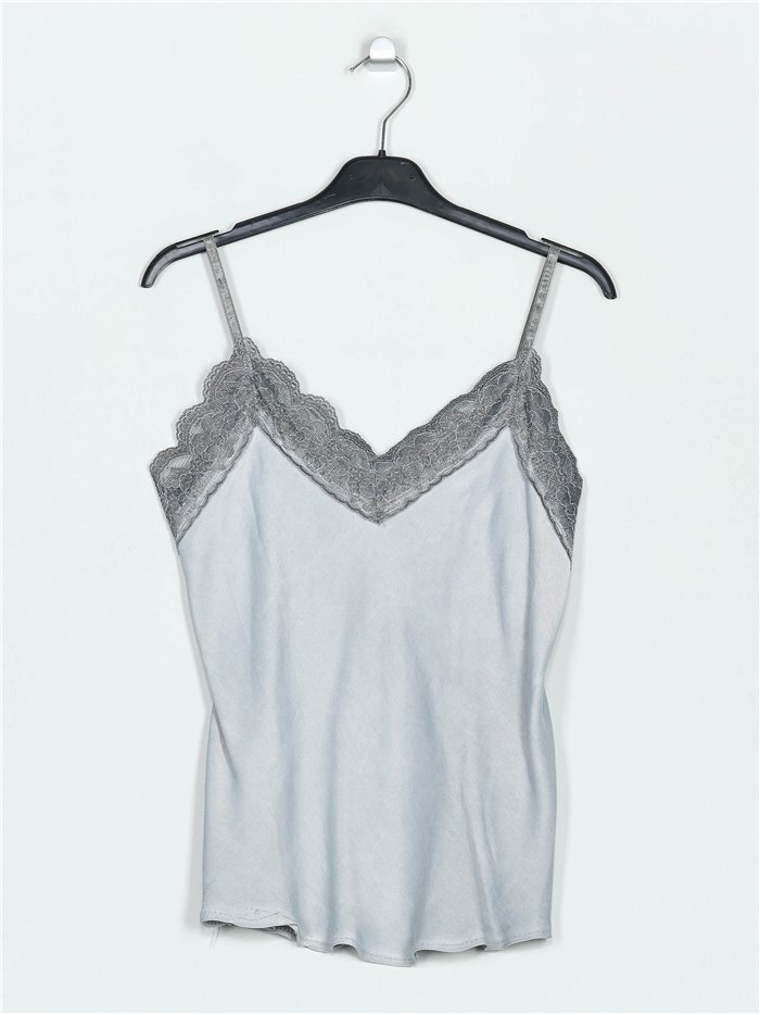 Faded-effect top with lace gris