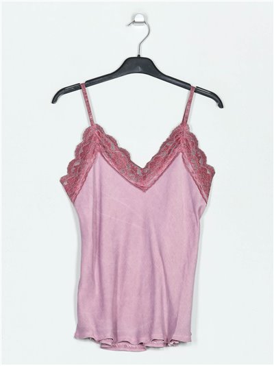 Faded-effect top with lace vino