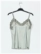 Faded-effect top with lace verde-militar