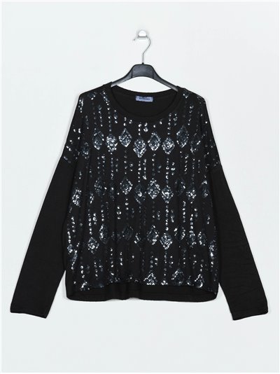 Oversize sweater with sequins negro