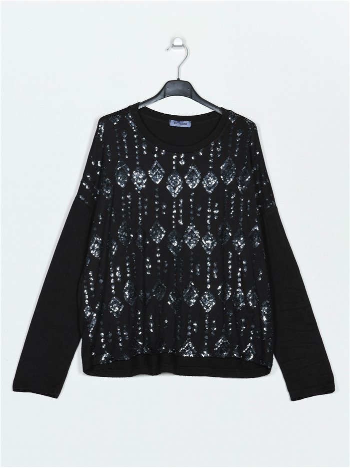 Oversize sweater with sequins negro