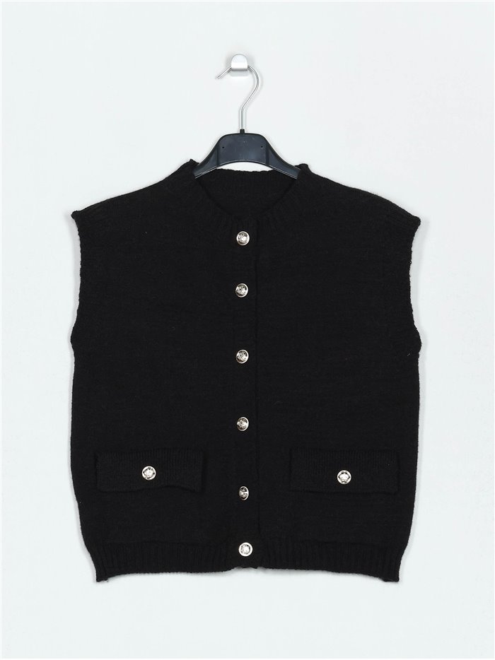 Knit waistcoat with buttons negro