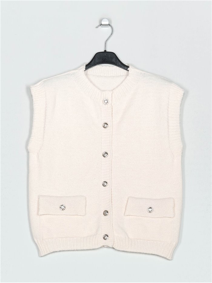 Knit waistcoat with buttons beis