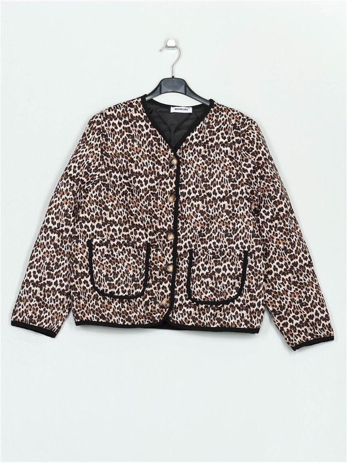 Leopard print quilted down puffer jacket leopardo