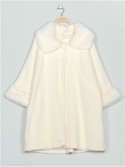 Plus size knit coat with faux fur blanco